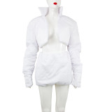 Fashion stand collar long sleeved short cardigan cotton casual skirt solid two-piece suit