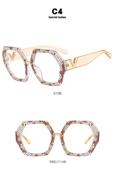 V-leg polygonal flat lens anti blue lens frame, fashionable irregular decorative eyeglass frame