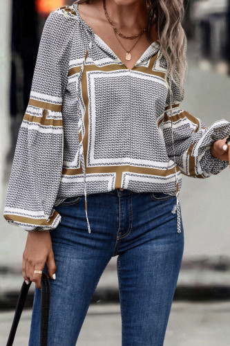 Fashion lantern sleeve printed shirt