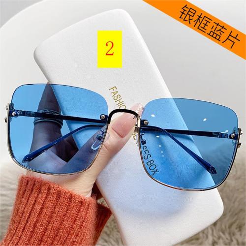 Large frame trendy sunglasses Fashion simple half frame metal flat mirror Retro square net red sunglasses