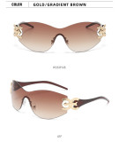High quality one-piece rimless sunglasses big frame sun shading beach sunglasses Y2K Spice Girl Hip Hop glasses