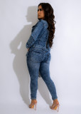 Stretch denim lace up slim jumpsuit