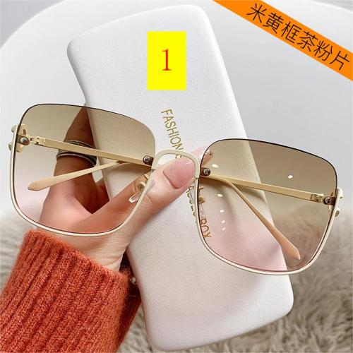 Large frame trendy sunglasses Fashion simple half frame metal flat mirror Retro square net red sunglasses