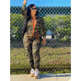 Fashion cardigan waist closing woven jumpsuit