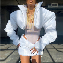 Fashion stand collar long sleeved short cardigan cotton casual skirt solid two-piece suit Fashion stand collar long sleeved short cardigan cotton casual skirt solid two-piece suit