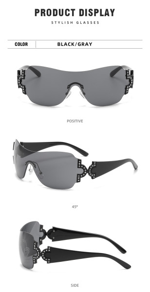 Frameless sunglasses Women's one-piece oversized windproof sunglasses Fashion point drill glasses