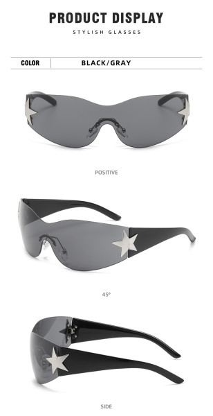Frameless one-piece five pointed star sunglasses new fashion Y2K sports glasses sun shading sunglasses for men and women