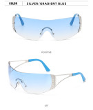 Vintage large frame one-piece wind shield sunglasses Fashion new frameless diamond rimmed glasses Chaoku street beat concave style sunglasses