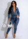 Stretch denim lace up slim jumpsuit