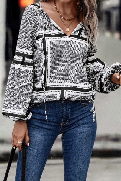 Fashion lantern sleeve printed shirt