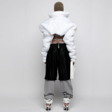 Fashion stand collar long sleeved short cardigan cotton casual skirt solid two-piece suit