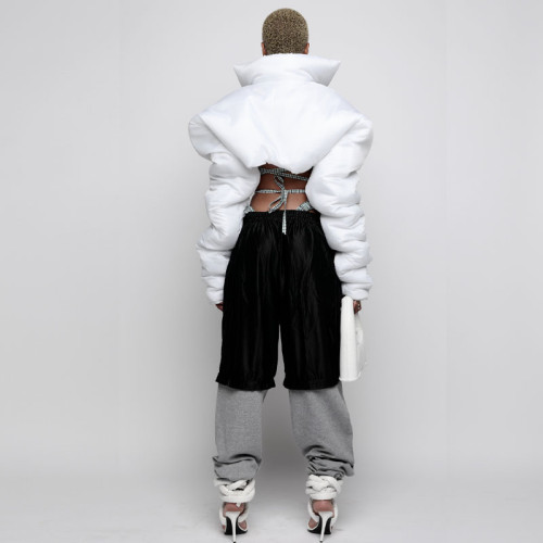 Fashion stand collar long sleeved short cardigan cotton casual skirt solid two-piece suit