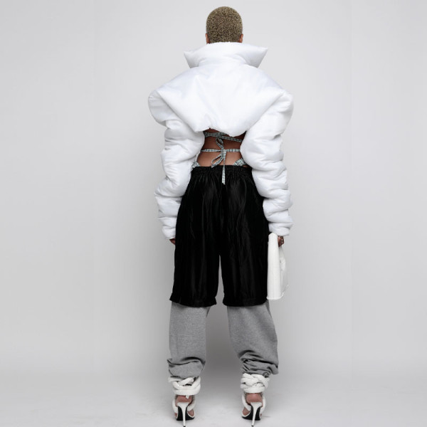 Fashion stand collar long sleeved short cardigan cotton casual skirt solid two-piece suit