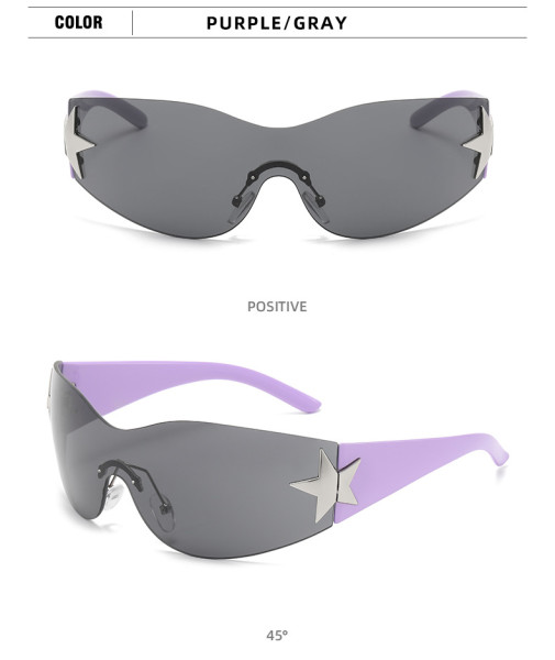 Frameless one-piece five pointed star sunglasses new fashion Y2K sports glasses sun shading sunglasses for men and women