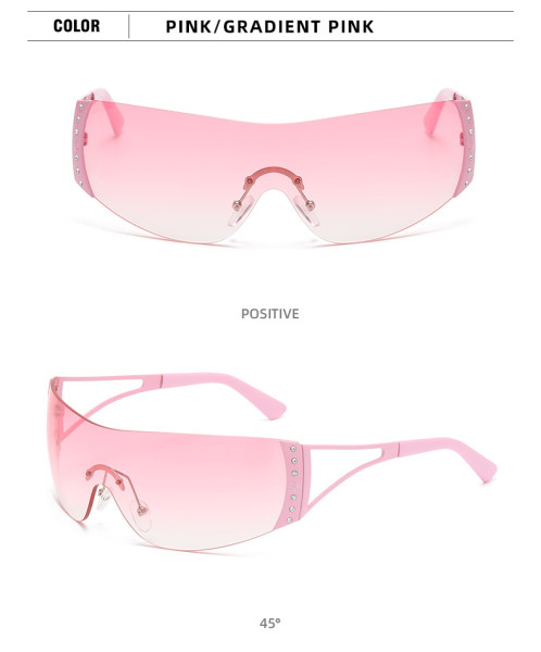 Vintage large frame one-piece wind shield sunglasses Fashion new frameless diamond rimmed glasses Chaoku street beat concave style sunglasses