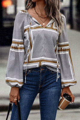 Fashion lantern sleeve printed shirt