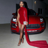 Suede High Neck Mosaic Mesh Tuxedo Dress Wrap Hip Dress Sexy Dress