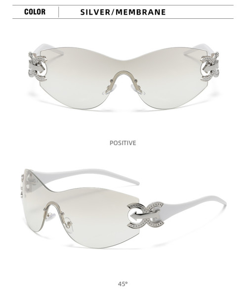 High quality one-piece rimless sunglasses big frame sun shading beach sunglasses Y2K Spice Girl Hip Hop glasses