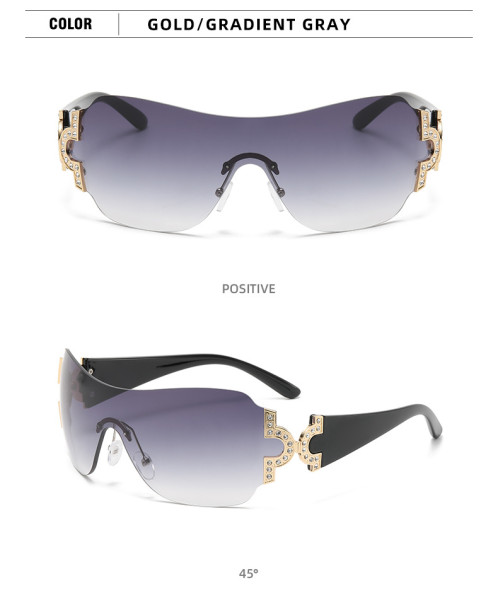 Frameless sunglasses Women's one-piece oversized windproof sunglasses Fashion point drill glasses