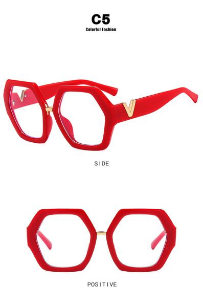 V-leg polygonal flat lens anti blue lens frame, fashionable irregular decorative eyeglass frame