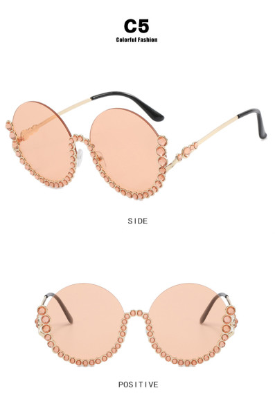 Round diamond set metal sunglasses Half frame sunglasses Gorgeous gradual change sunglasses