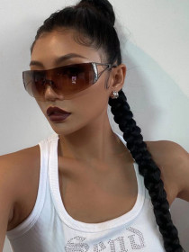 Vintage large frame one-piece wind shield sunglasses Fashion new frameless diamond rimmed glasses Chaoku street beat concave style sunglasses
