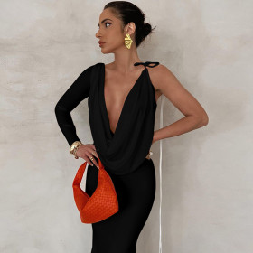 Temperament Two in One Shoulder Dress Elegant Party Party Sexy Wrap Hip Dress