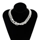 Cool wind multi-layer beaded necklace creative temperament water drop shaped imitation pearl necklace