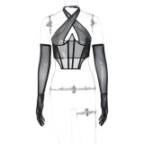 Hanging Neck Wrapping Chest Steel Ring Fishbone Sexy Spicy Girl Tank Top