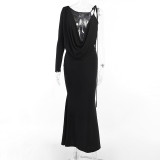 Temperament Two in One Shoulder Dress Elegant Party Party Sexy Wrap Hip Dress