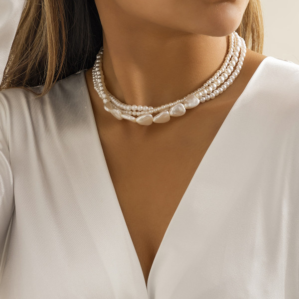 Cool wind multi-layer beaded necklace creative temperament water drop shaped imitation pearl necklace