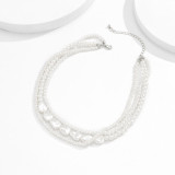 Cool wind multi-layer beaded necklace creative temperament water drop shaped imitation pearl necklace