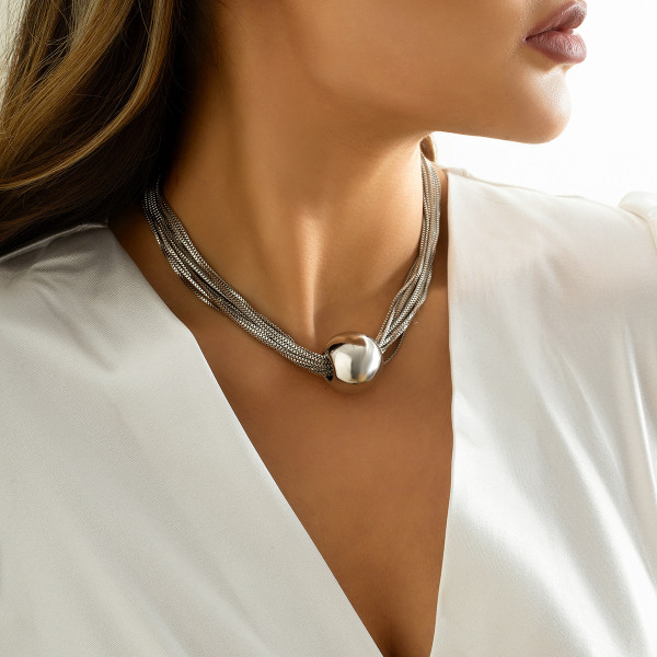 Exaggerated Metal Ball Pendant Necklace