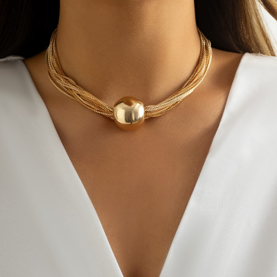 Exaggerated Metal Ball Pendant Necklace
