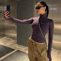 Half high neck tight slim zipper short long sleeve base coat Half high neck tight slim zipper short long sleeve base coat