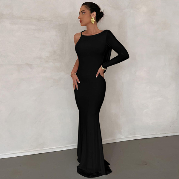 Temperament Two in One Shoulder Dress Elegant Party Party Sexy Wrap Hip Dress