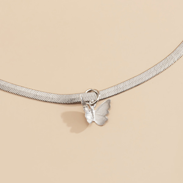 Versatile geometric flat snake chain dollar butterfly necklace