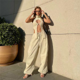 Knitted hollow sleeveless solid color slim casual top