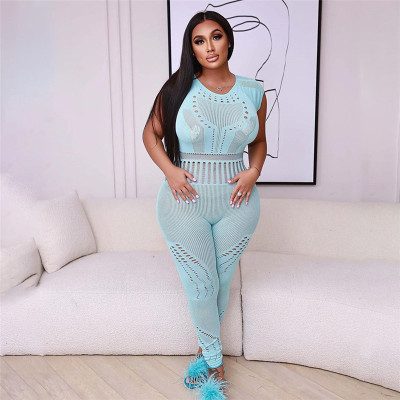 Short sleeve sexy perspective jacquard hollow solid color high waist tight casual jumpsuit