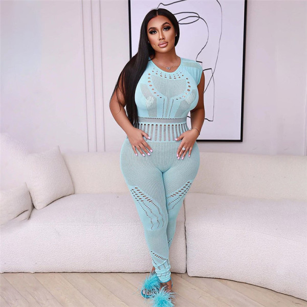 Short sleeve sexy perspective jacquard hollow solid color high waist tight casual jumpsuit