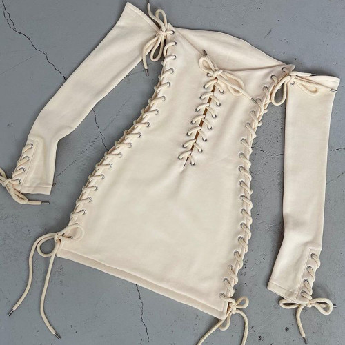 Wrapped chest skirt knitted white temperament commuter suspender high waist solid color cotton dress