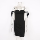 Women's Evening Dress Off Shoulder Pearl Strap Dress Sexy Sleeveless Dress