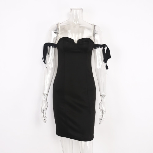 Women's Evening Dress Off Shoulder Pearl Strap Dress Sexy Sleeveless Dress