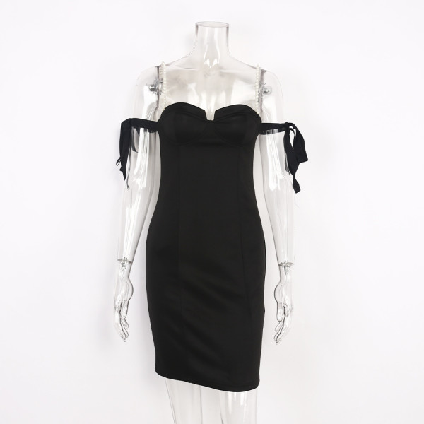 Women's Evening Dress Off Shoulder Pearl Strap Dress Sexy Sleeveless Dress