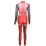 Printed slim long sleeve top high waist leggings suit