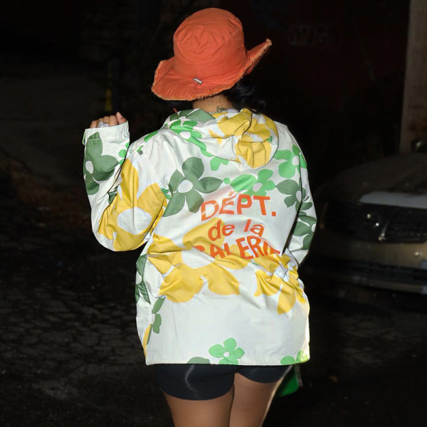 Fashion street printed hooded long sleeve top coat