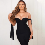 Women's Evening Dress Off Shoulder Pearl Strap Dress Sexy Sleeveless Dress