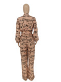 Single breasted lapel lettered banded waist jumpsuit