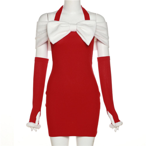 Christmas Women's Solid High Waist Fashion Neck Slip on Dress