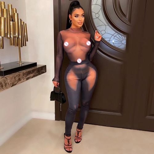 Fashion printed slim round neck top high waist leggings suit